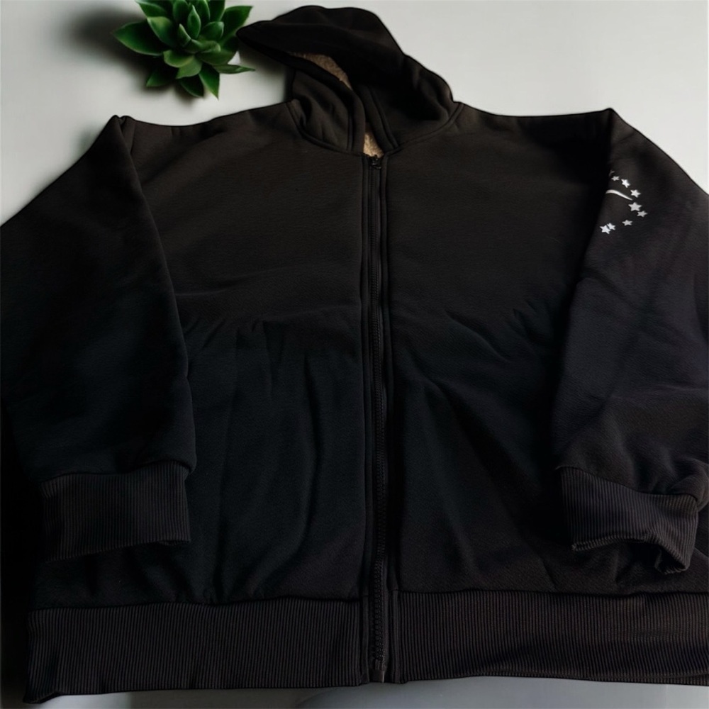 ✨ SHEIN Men’s Black Fleece-Lined Zip Hoodie Size L – New ✨